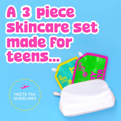 BeYoutiful 3 Step Teen Skin Care Kit - Face Wash, Scrub & Moisturizer for Tweens & Kids, Vegan Skincare Routine Gift Set