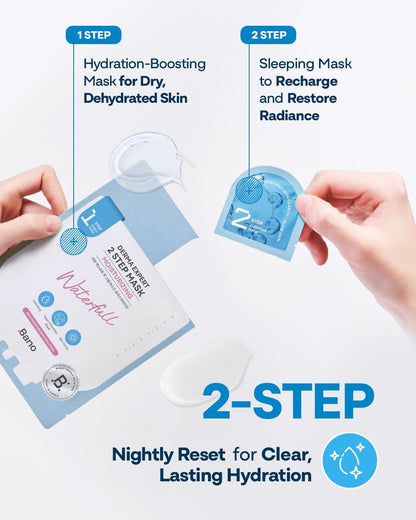 Bano Derma Expert 2 Step Moisturizing Face Mask – 2 in 1 Hydrating Sheet & Sleeping Mask with Hyaluronic Acid, Ceramide & Niacinamide | Supports Skin Barrier & Glow | Korean Skincare | 7 Sheets