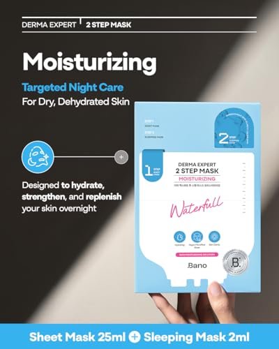 Bano Derma Expert 2 Step Moisturizing Face Mask – 2 in 1 Hydrating Sheet & Sleeping Mask with Hyaluronic Acid, Ceramide & Niacinamide | Supports Skin Barrier & Glow | Korean Skincare | 7 Sheets