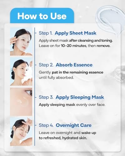 Bano Derma Expert 2 Step Moisturizing Face Mask – 2 in 1 Hydrating Sheet & Sleeping Mask with Hyaluronic Acid, Ceramide & Niacinamide | Supports Skin Barrier & Glow | Korean Skincare | 7 Sheets