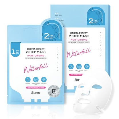 Bano Derma Expert 2 Step Moisturizing Face Mask – 2 in 1 Hydrating Sheet & Sleeping Mask with Hyaluronic Acid, Ceramide & Niacinamide | Supports Skin Barrier & Glow | Korean Skincare | 7 Sheets