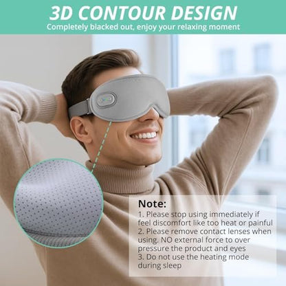 VINTEAM Cordless Heated Eye Mask – 3D Design with Adjustable Heat & Timer, Lightweight for Eye Fatigue Relief, Men & Women (Grey) Avelisse