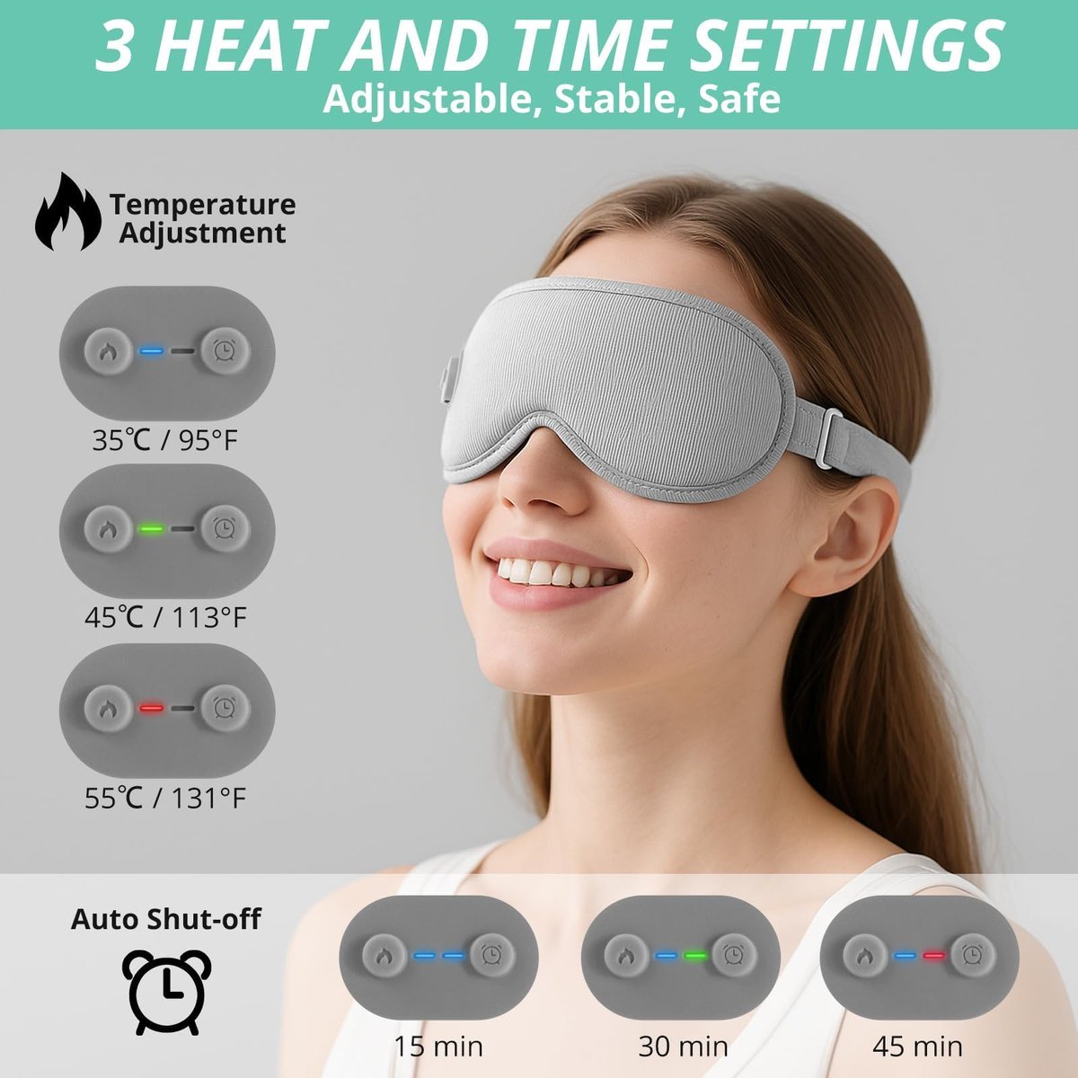 VINTEAM Cordless Heated Eye Mask – 3D Design with Adjustable Heat & Timer, Lightweight for Eye Fatigue Relief, Men & Women (Grey) Avelisse