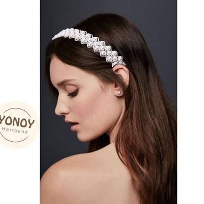 YONOY Pearl Headbands for Women - White Faux Pearl Hair Accessories, 6 Pack, Dainty Bling Hairbands for Wedding Events