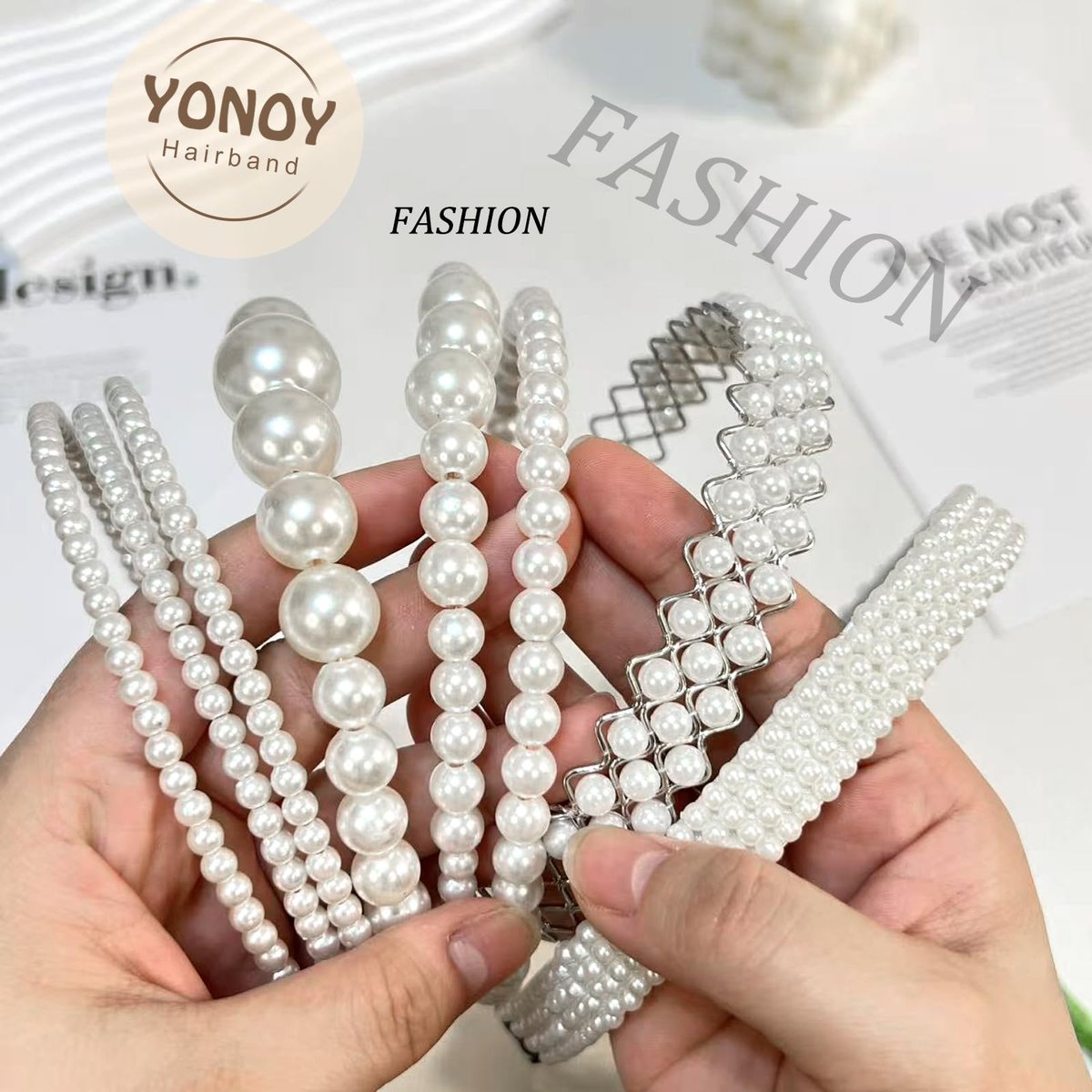 YONOY Pearl Headbands for Women - White Faux Pearl Hair Accessories, 6 Pack, Dainty Bling Hairbands for Wedding Events - görsel 13