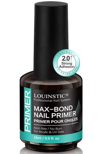 LOUINSTIC Acid-Free Nail Primer 15ml - Hema-Free Nail Prep for UV Gel, Builder Gel, Gel Polish & Acrylic Nails - No-Burn & No-Lift - Quick Air Dry, Low-Odor, Low-Irritant, Salon & Home Use