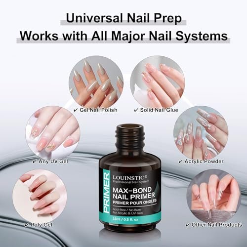 LOUINSTIC Acid-Free Nail Primer 15ml - Hema-Free Nail Prep for UV Gel, Builder Gel, Gel Polish & Acrylic Nails - No-Burn & No-Lift - Quick Air Dry, Low-Odor, Low-Irritant, Salon & Home Use - görsel 10