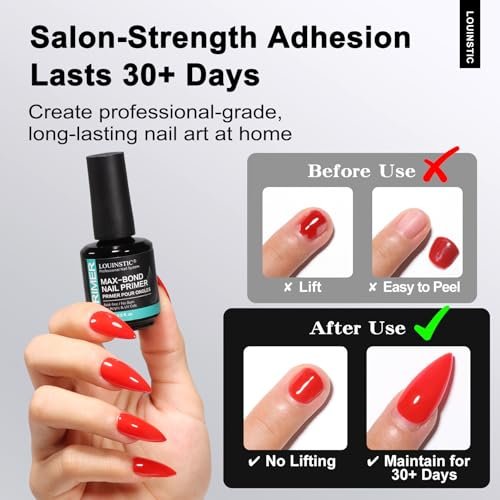 LOUINSTIC Acid-Free Nail Primer 15ml - Hema-Free Nail Prep for UV Gel, Builder Gel, Gel Polish & Acrylic Nails - No-Burn & No-Lift - Quick Air Dry, Low-Odor, Low-Irritant, Salon & Home Use - görsel 4