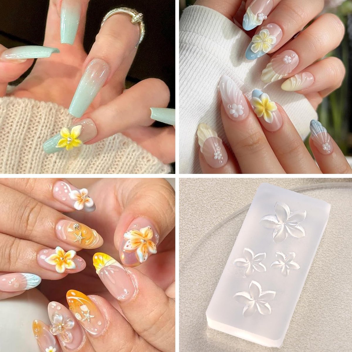 Furtherpretty 3PCS Nail Art Silicone Molds Set - Clear 3D Plumeria Flower & Ocean Seashell Nail Charm Molds with Carving Pen for DIY Manicure - görsel 11