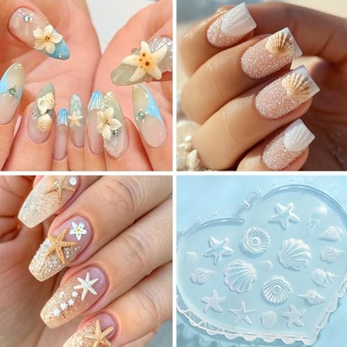 Furtherpretty 3PCS Nail Art Silicone Molds Set - Clear 3D Plumeria Flower & Ocean Seashell Nail Charm Molds with Carving Pen for DIY Manicure - görsel 8