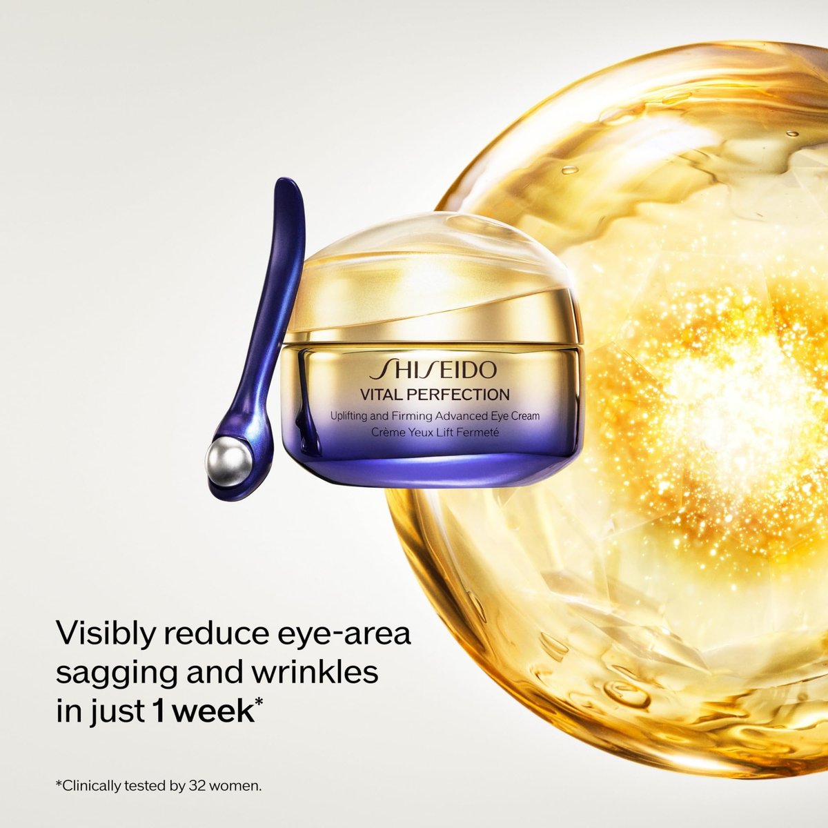 Shiseido Vital Perfection Uplifting and Firming Advanced Eye Cream – 15 mL with Massage Roller Tool Avelisse