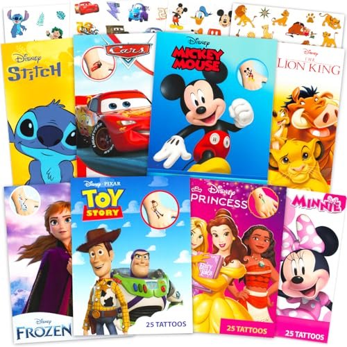 Disney Temporary Tattoos Mega Assortment – 200 Tattoos Featuring Princess, Toy Story, Mickey, Cars, Lion King, Stitch & More - görsel 1