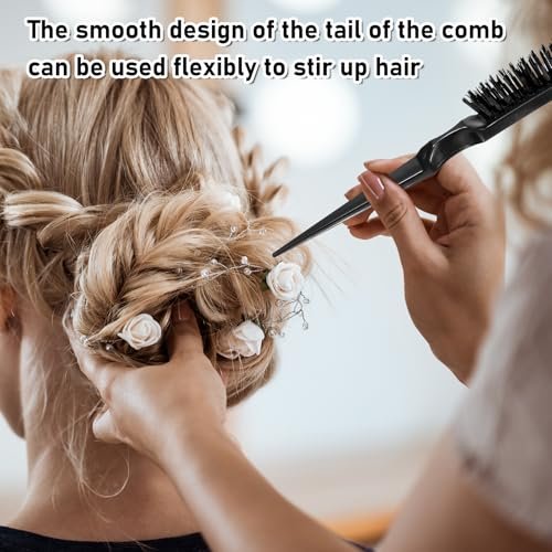 Teasing Boar Bristle Hair Brush for Women - Black Nylon & Boar Bristle Salon Styling Brush for Fine Hair, Edge Control, and Backcombing - görsel 11