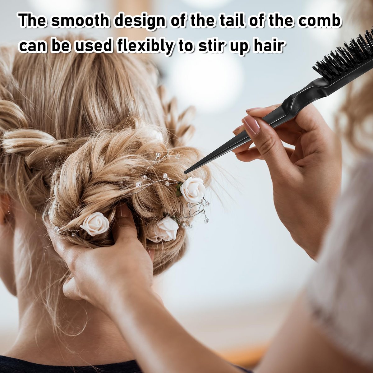Teasing Boar Bristle Hair Brush for Women - Black Nylon & Boar Bristle Salon Styling Brush for Fine Hair, Edge Control, and Backcombing - görsel 12