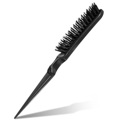 Teasing Boar Bristle Hair Brush for Women - Black Nylon & Boar Bristle Salon Styling Brush for Fine Hair, Edge Control, and Backcombing - görsel 1