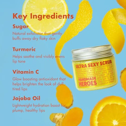 Handmade Heroes Turmeric Lip Scrub with Vitamin C – 100% Natural Vegan Exfoliant for Dark Dry Chapped Lips – Deep Conditioning Sugar Polish (1 oz)