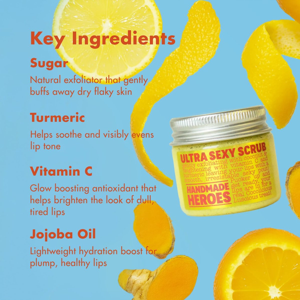 Handmade Heroes Turmeric Lip Scrub with Vitamin C – 100% Natural Vegan Exfoliant for Dark Dry Chapped Lips – Deep Conditioning Sugar Polish (1 oz) - görsel 7