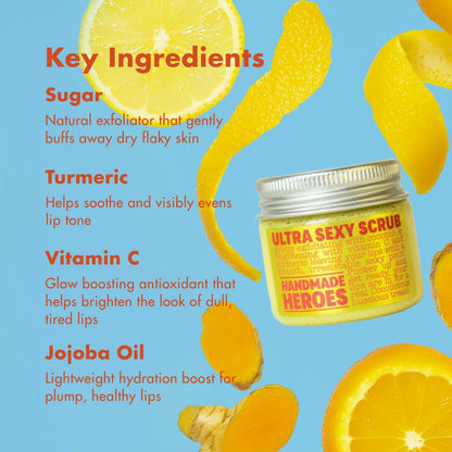 Handmade Heroes Turmeric Lip Scrub with Vitamin C – 100% Natural Vegan Exfoliant for Dark Dry Chapped Lips – Deep Conditioning Sugar Polish (1 oz)