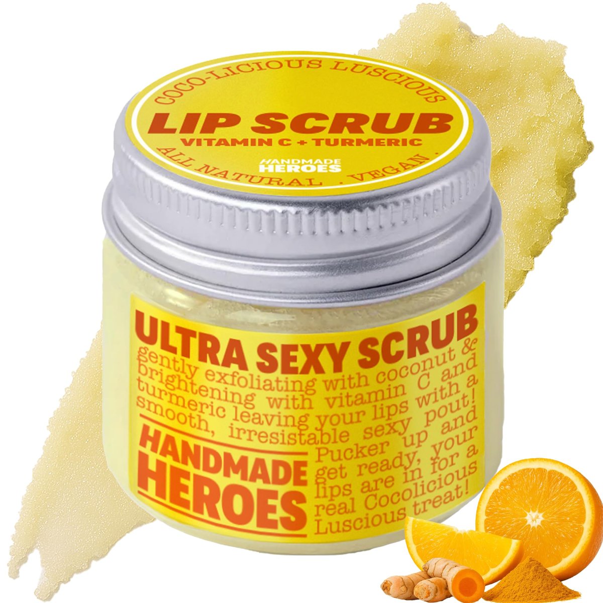 Handmade Heroes Turmeric Lip Scrub with Vitamin C – 100% Natural Vegan Exfoliant for Dark Dry Chapped Lips – Deep Conditioning Sugar Polish (1 oz) - görsel 1