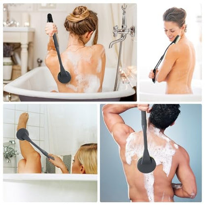 20.5" Anti-Slip Long Handle Back Scrubber for Shower - Detachable Heads with Stiff & Soft Bristles, Exfoliating Bath Brush for Women, Men, Elderly