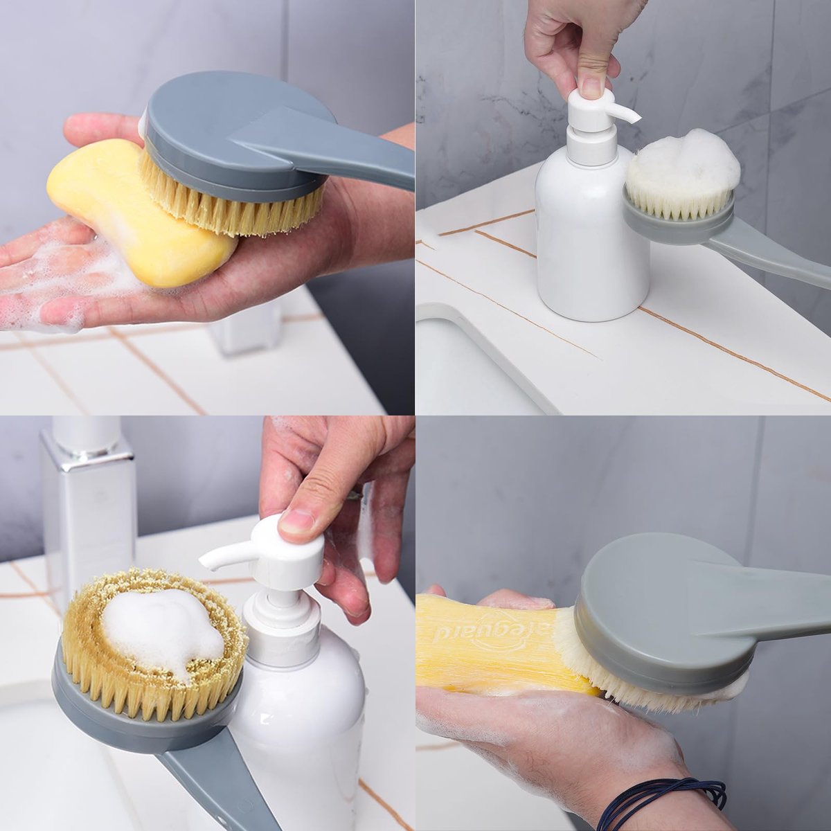 20.5" Anti-Slip Long Handle Back Scrubber for Shower - Detachable Heads with Stiff & Soft Bristles, Exfoliating Bath Brush for Women, Men, Elderly - görsel 9