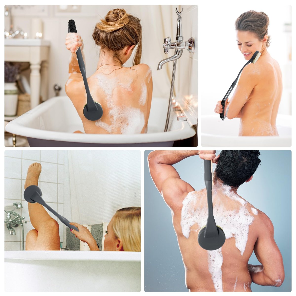 20.5" Anti-Slip Long Handle Back Scrubber for Shower - Detachable Heads with Stiff & Soft Bristles, Exfoliating Bath Brush for Women, Men, Elderly - görsel 11