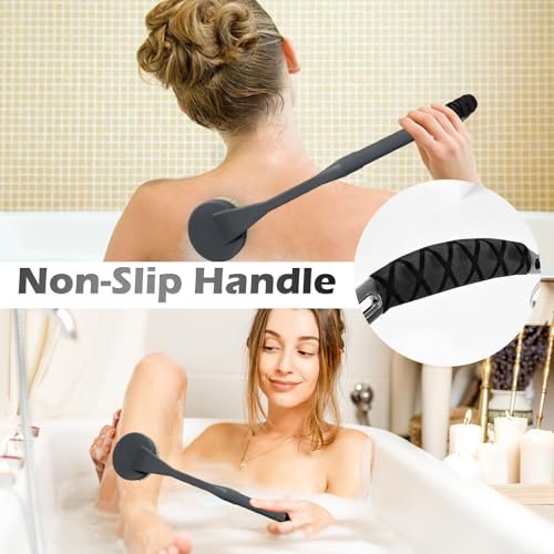 20.5" Anti-Slip Long Handle Back Scrubber for Shower - Detachable Heads with Stiff & Soft Bristles, Exfoliating Bath Brush for Women, Men, Elderly - görsel 8