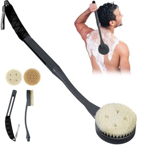 20.5" Anti-Slip Long Handle Back Scrubber for Shower - Detachable Heads with Stiff & Soft Bristles, Exfoliating Bath Brush for Women, Men, Elderly - görsel 2