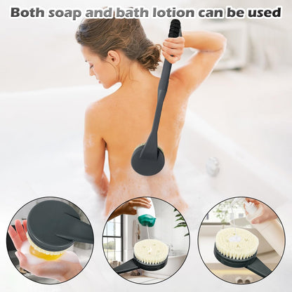 20.5" Anti-Slip Long Handle Back Scrubber for Shower - Detachable Heads with Stiff & Soft Bristles, Exfoliating Bath Brush for Women, Men, Elderly