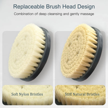 20.5" Anti-Slip Long Handle Back Scrubber for Shower - Detachable Heads with Stiff & Soft Bristles, Exfoliating Bath Brush for Women, Men, Elderly