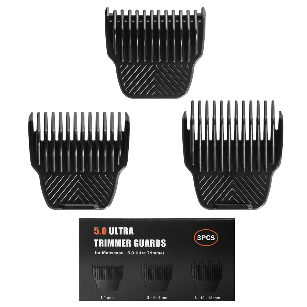 3 Professional Trimmer Guards Compatible with Manscaped Lawn Mower 5.0 Ultra – 7 Cutting Lengths from 1/18" to 1/2" Replacement Guards (Black) Avelisse
