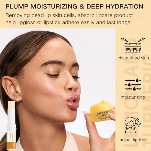 3-Piece Turmeric and Lemon Lip Scrub & Turmeric Lip Balm with Brush Set – Exfoliate, Nourish & Hydrate Dry, Chapped Lips - görsel 14