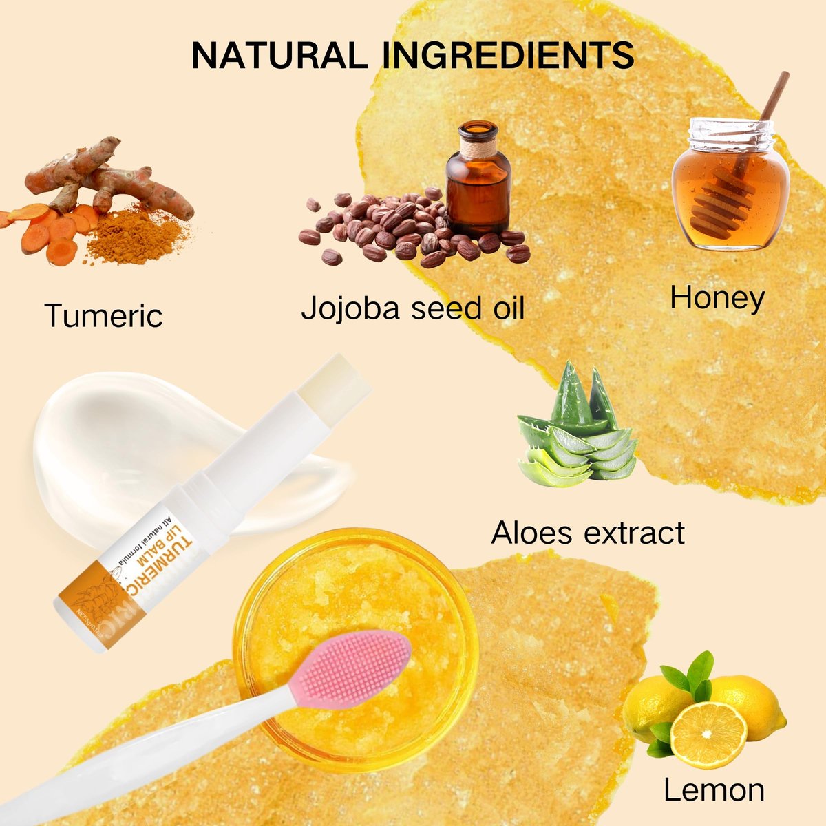 3-Piece Turmeric and Lemon Lip Scrub & Turmeric Lip Balm with Brush Set – Exfoliate, Nourish & Hydrate Dry, Chapped Lips - görsel 7