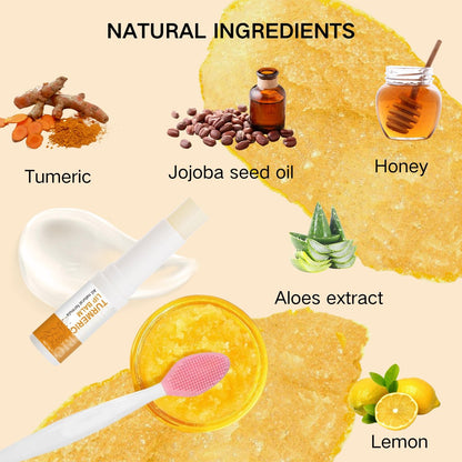 3-Piece Turmeric and Lemon Lip Scrub & Turmeric Lip Balm with Brush Set – Exfoliate, Nourish & Hydrate Dry, Chapped Lips