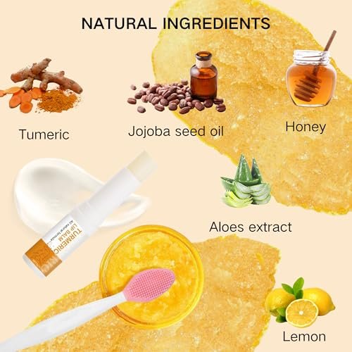 3-Piece Turmeric and Lemon Lip Scrub & Turmeric Lip Balm with Brush Set – Exfoliate, Nourish & Hydrate Dry, Chapped Lips - görsel 8