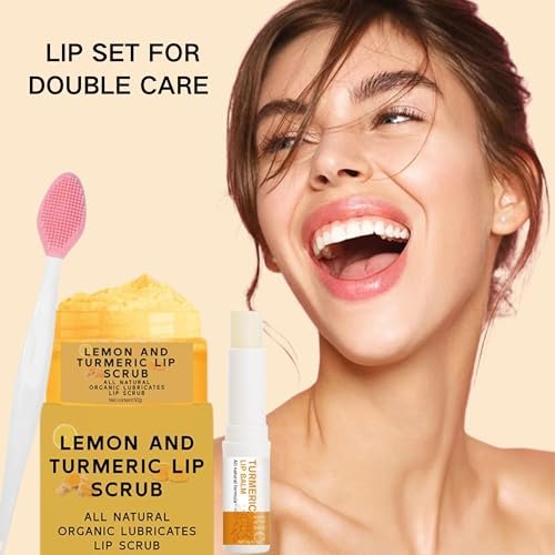 3-Piece Turmeric and Lemon Lip Scrub & Turmeric Lip Balm with Brush Set – Exfoliate, Nourish & Hydrate Dry, Chapped Lips - görsel 4