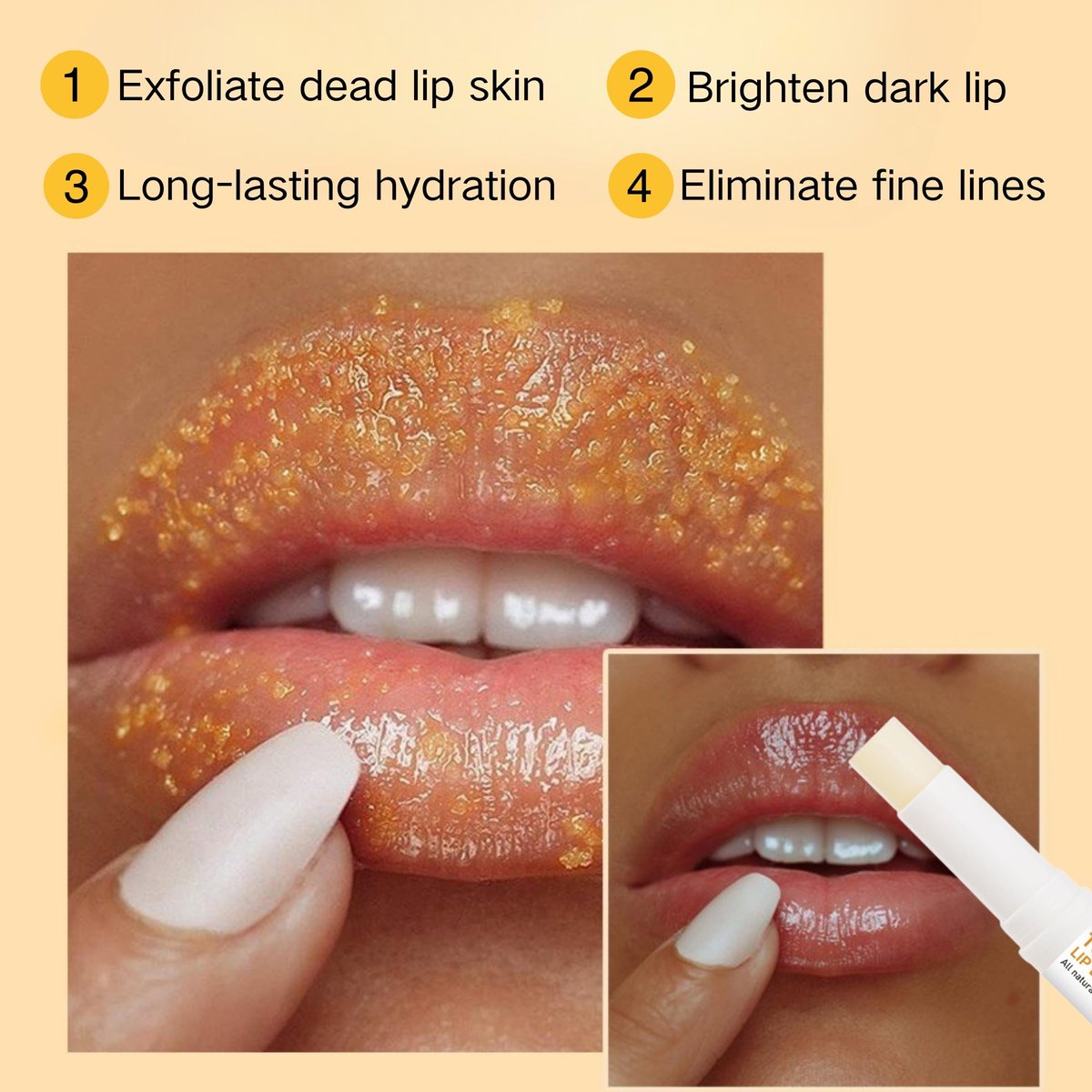 3-Piece Turmeric and Lemon Lip Scrub & Turmeric Lip Balm with Brush Set – Exfoliate, Nourish & Hydrate Dry, Chapped Lips - görsel 5