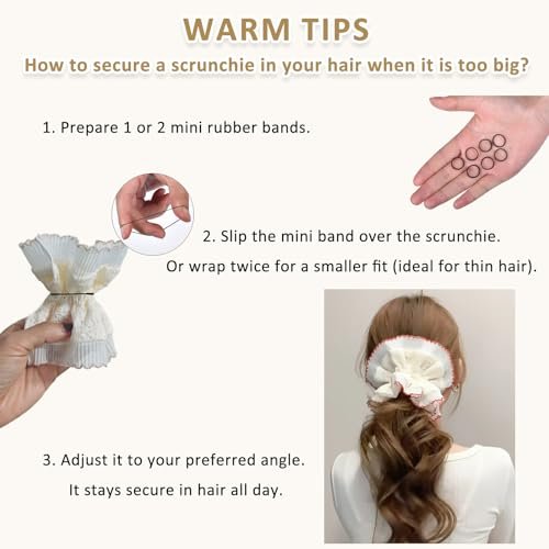 Qigfucm 4 Pack Oversized Puffy Hair Scrunchies - 4.72 Inch Double Layer Pleated Ruffle Design, White with Colored Trim, Extra Large Hair Ties for Buns Ponytail Holders for Voluminous Look - görsel 11