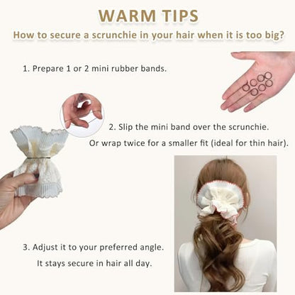 Qigfucm 4 Pack Oversized Puffy Hair Scrunchies - 4.72 Inch Double Layer Pleated Ruffle Design, White with Colored Trim, Extra Large Hair Ties for Buns Ponytail Holders for Voluminous Look