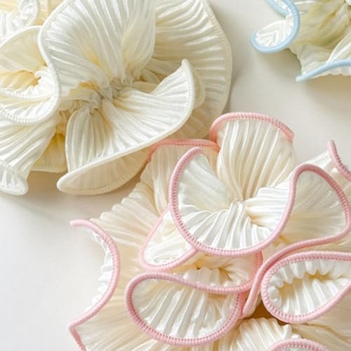 Qigfucm 4 Pack Oversized Puffy Hair Scrunchies - 4.72 Inch Double Layer Pleated Ruffle Design, White with Colored Trim, Extra Large Hair Ties for Buns Ponytail Holders for Voluminous Look - görsel 5