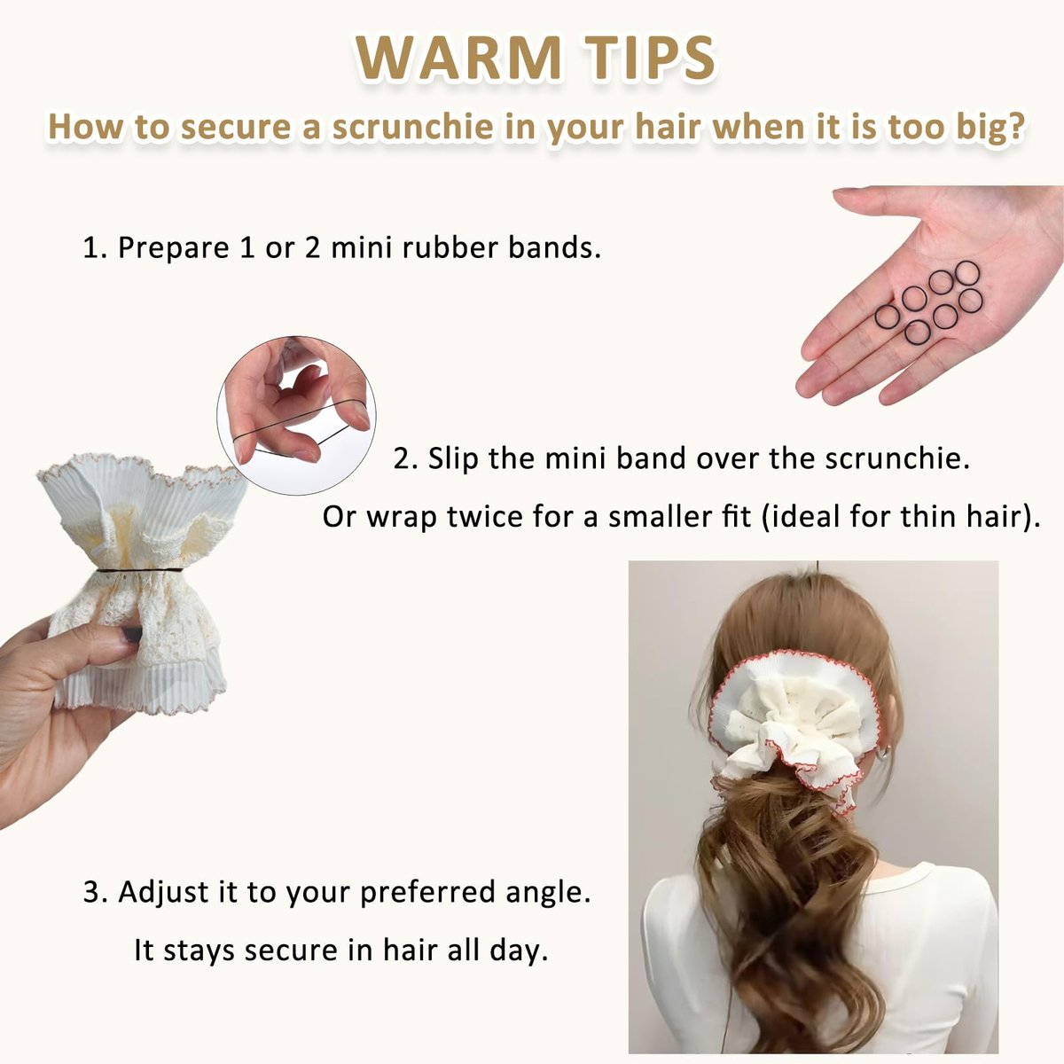 Qigfucm 4 Pack Oversized Puffy Hair Scrunchies - 4.72 Inch Double Layer Pleated Ruffle Design, White with Colored Trim, Extra Large Hair Ties for Buns Ponytail Holders for Voluminous Look - görsel 12