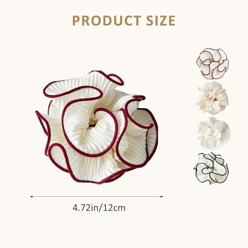 Qigfucm 4 Pack Oversized Puffy Hair Scrunchies - 4.72 Inch Double Layer Pleated Ruffle Design, White with Colored Trim, Extra Large Hair Ties for Buns Ponytail Holders for Voluminous Look - görsel 9