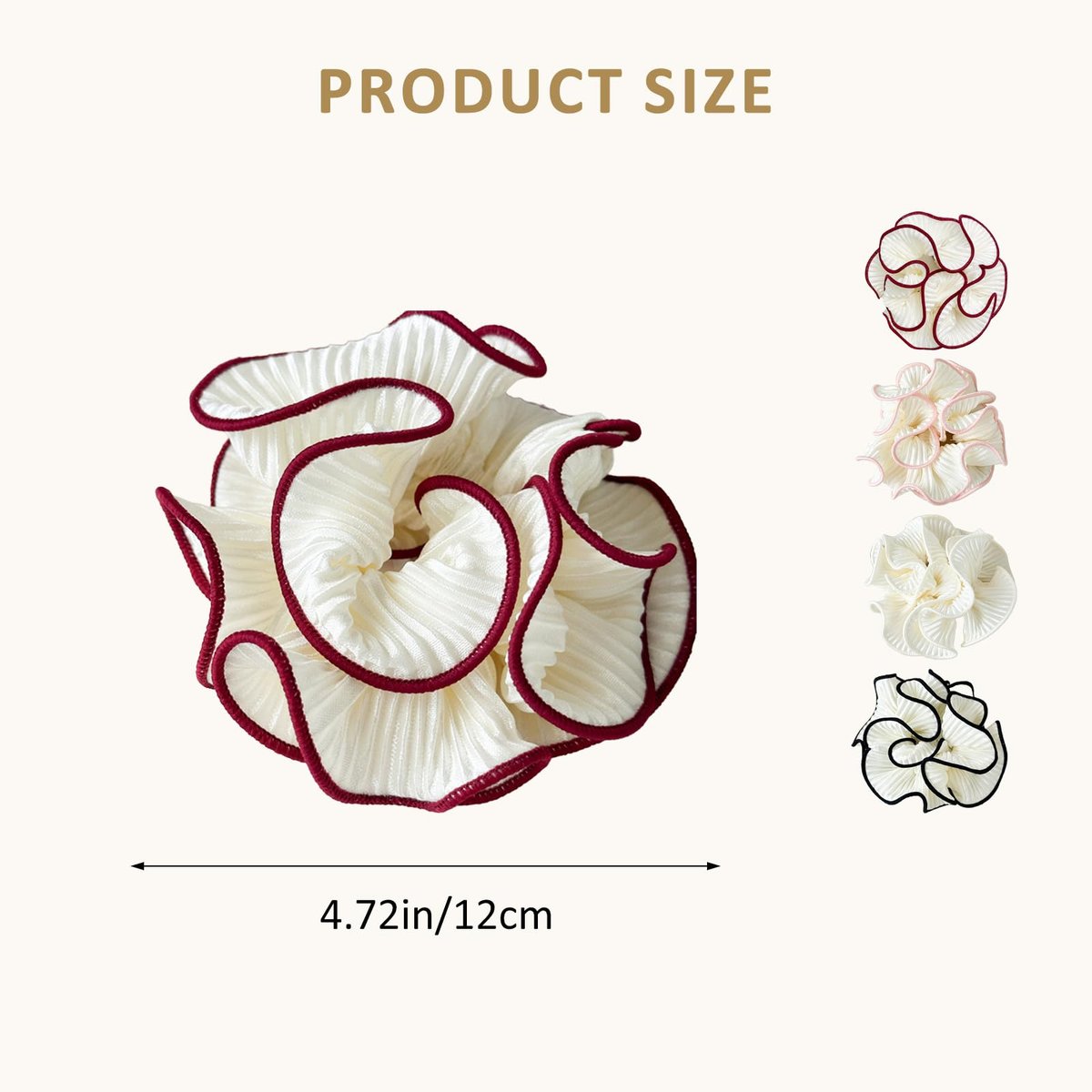 Qigfucm 4 Pack Oversized Puffy Hair Scrunchies - 4.72 Inch Double Layer Pleated Ruffle Design, White with Colored Trim, Extra Large Hair Ties for Buns Ponytail Holders for Voluminous Look - görsel 10