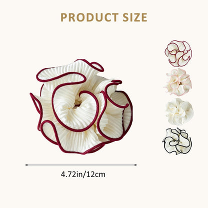 Qigfucm 4 Pack Oversized Puffy Hair Scrunchies - 4.72 Inch Double Layer Pleated Ruffle Design, White with Colored Trim, Extra Large Hair Ties for Buns Ponytail Holders for Voluminous Look