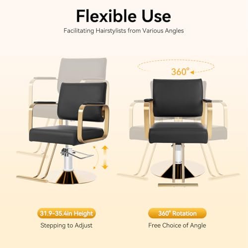 SJXHRFXY 360° Rotating Salon Chair – Heavy Duty Barber Chair with 440lbs Capacity, Adjustable Hydraulic PU Cushion, Black & Gold for Hair Stylist, Beauty Salon, Spa - görsel 6