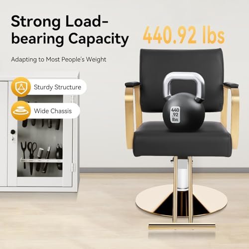 SJXHRFXY 360° Rotating Salon Chair – Heavy Duty Barber Chair with 440lbs Capacity, Adjustable Hydraulic PU Cushion, Black & Gold for Hair Stylist, Beauty Salon, Spa - görsel 12