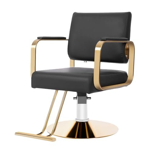 SJXHRFXY 360° Rotating Salon Chair – Heavy Duty Barber Chair with 440lbs Capacity, Adjustable Hydraulic PU Cushion, Black & Gold for Hair Stylist, Beauty Salon, Spa - görsel 2