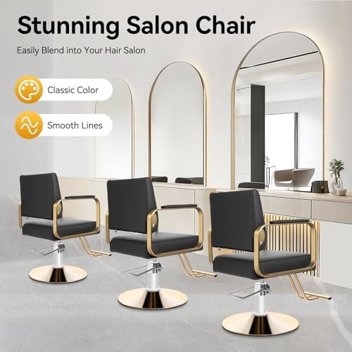 SJXHRFXY 360° Rotating Salon Chair – Heavy Duty Barber Chair with 440lbs Capacity, Adjustable Hydraulic PU Cushion, Black & Gold for Hair Stylist, Beauty Salon, Spa - görsel 4