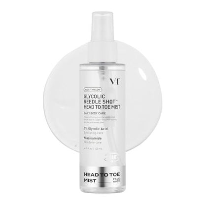 VT COSMETICS 7% Glycolic Acid Reedle Shot Head-to-Toe Mist with Niacinamide – Exfoliating Spray for Bumpy & Strawberry Skin, Dark Spots, Skin Texture, Keratosis Pilaris (4.05 fl oz) Avelisse