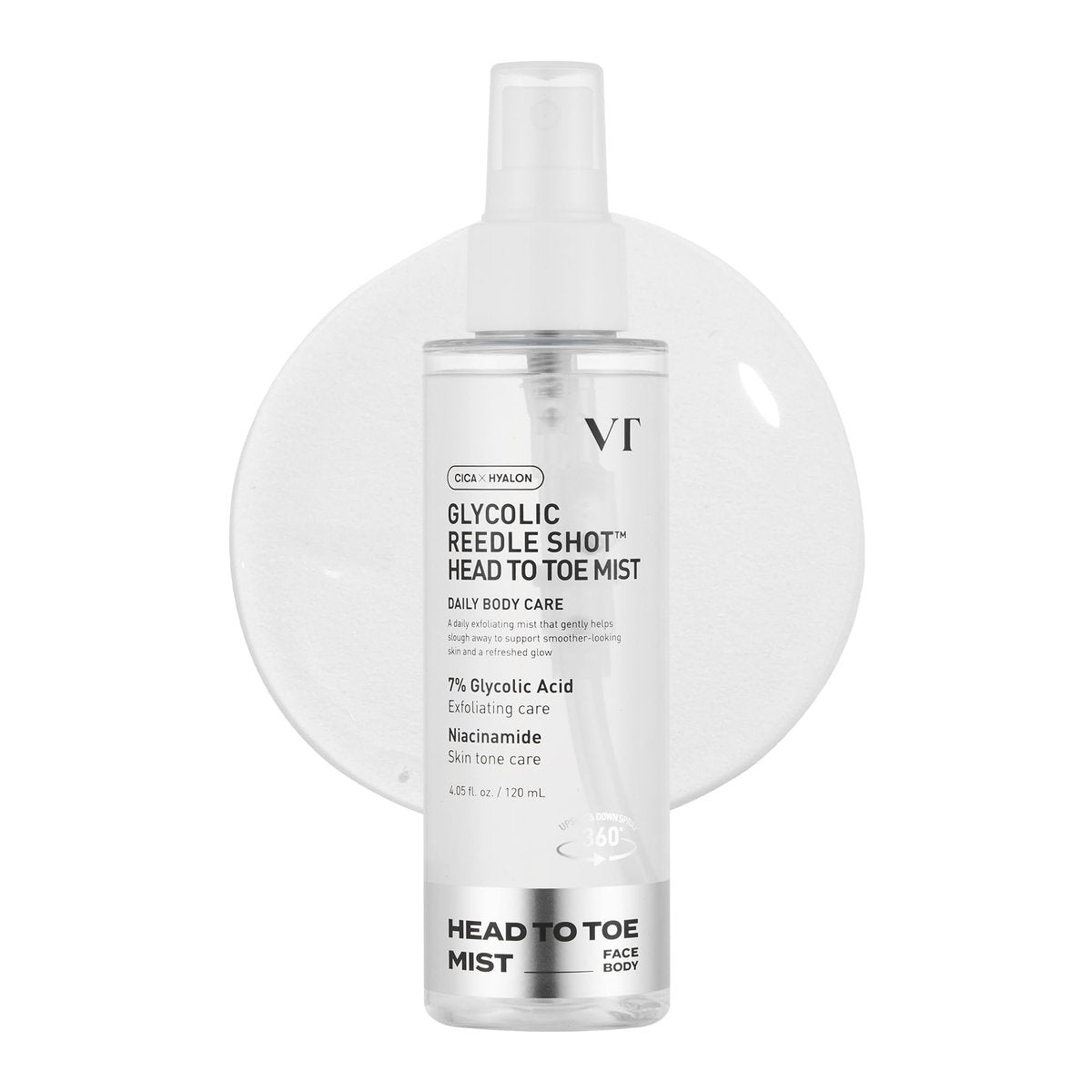 VT COSMETICS 7% Glycolic Acid Reedle Shot Head-to-Toe Mist with Niacinamide – Exfoliating Spray for Bumpy & Strawberry Skin, Dark Spots, Skin Texture, Keratosis Pilaris (4.05 fl oz) Avelisse